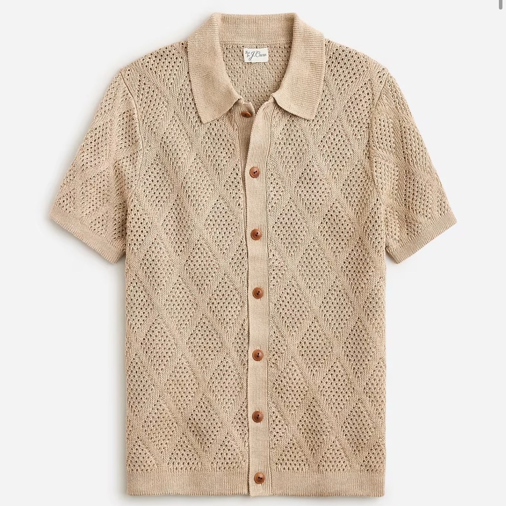 J. Crew Beige Knit Short-Sleeve Button-Down Shirt